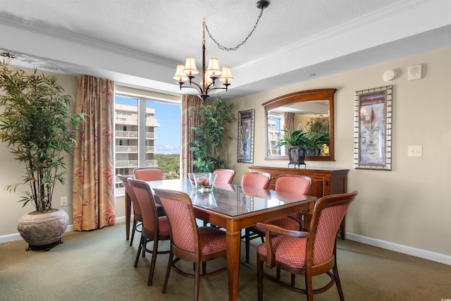 9994 Beach Club Dr Unit 1202, Myrtle Beach, SC 29572 - carpeted dining room featuring ornamental molding, a chandelier, and a textured ceiling