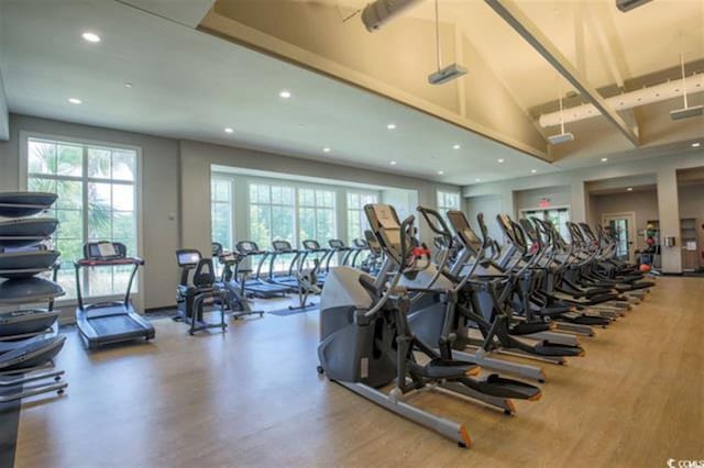 9994 Beach Club Dr Unit 1202, Myrtle Beach, SC 29572 - gym with recessed lighting and a towering ceiling