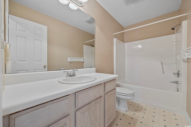 7288 Schooners Ct SW, Ocean Isle Beach, NC 28469 - bathroom featuring bathing tub / shower combination, vanity, tile patterned floors, and a textured ceiling