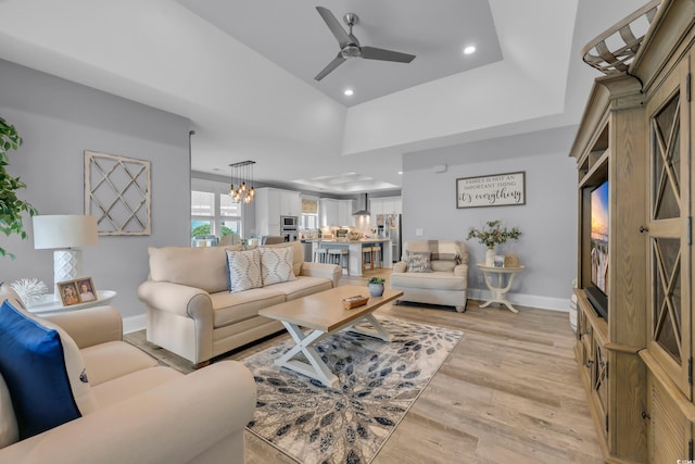 2336 Tidewatch Way N, Myrtle Beach, SC 29582 - living room featuring ceiling fan, light wood-style flooring, a chandelier, and recessed lighting