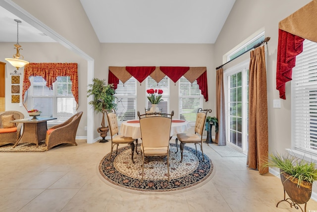 327 Trestle Way, Conway, SC 29526 - dining space featuring light tile patterned floors and high vaulted ceiling