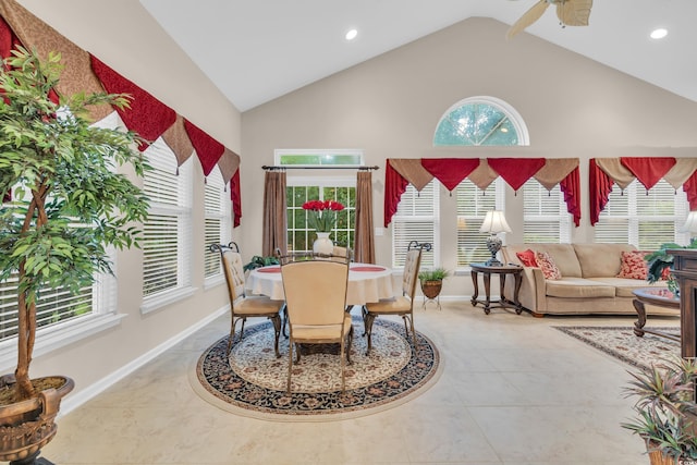 327 Trestle Way, Conway, SC 29526 - dining space featuring recessed lighting, ceiling fan, and high vaulted ceiling