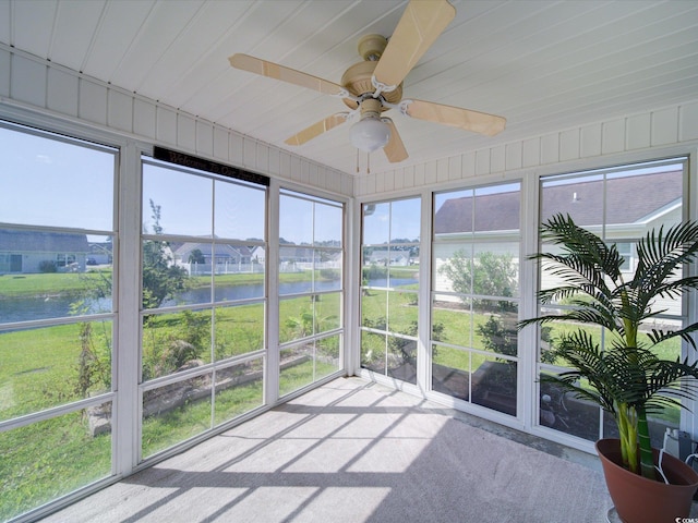 708 Shenanigan Loop, Murrells Inlet, SC 29576 - sunroom with a water view, a ceiling fan, and plenty of natural light