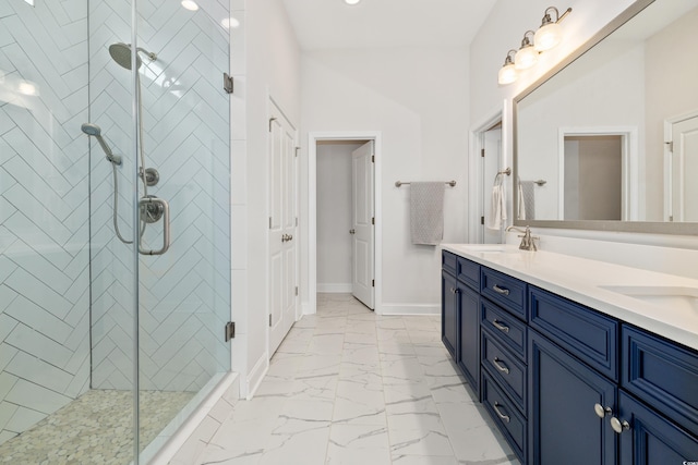 6304 Chadderton Cir, Myrtle Beach, SC 29579 - full bath featuring marble finish flooring, double vanity, a stall shower, and recessed lighting