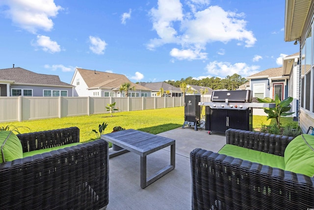 6304 Chadderton Cir, Myrtle Beach, SC 29579 - fenced backyard featuring a residential view, a patio area, and grilling area