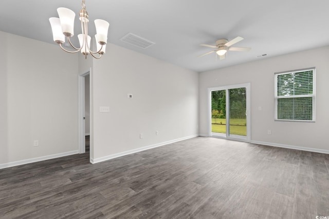 623 Harrison Mill St Unit 623, Myrtle Beach, SC 29579 - spare room with ceiling fan, dark wood-style flooring, and a chandelier