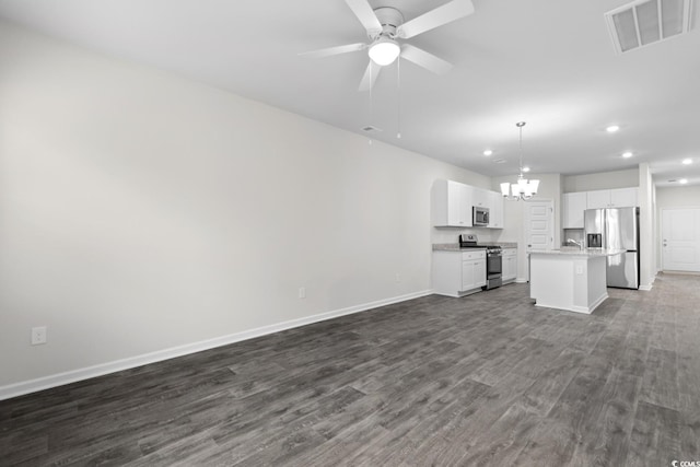 623 Harrison Mill St Unit 623, Myrtle Beach, SC 29579 - unfurnished living room featuring recessed lighting, a chandelier, dark wood-style flooring, and ceiling fan