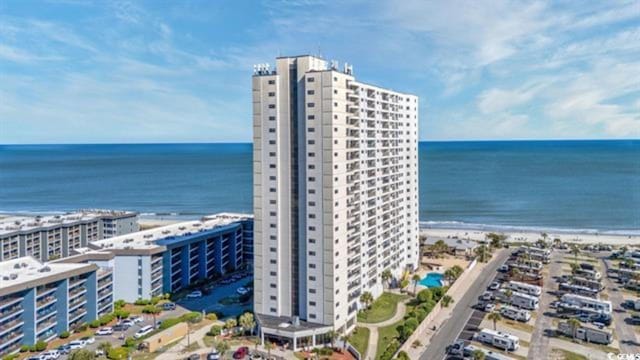 5905 S Kings Hwy Unit 1414, Myrtle Beach, SC 29575 - drone / aerial view of waterfront with a beach and apartment complex / building