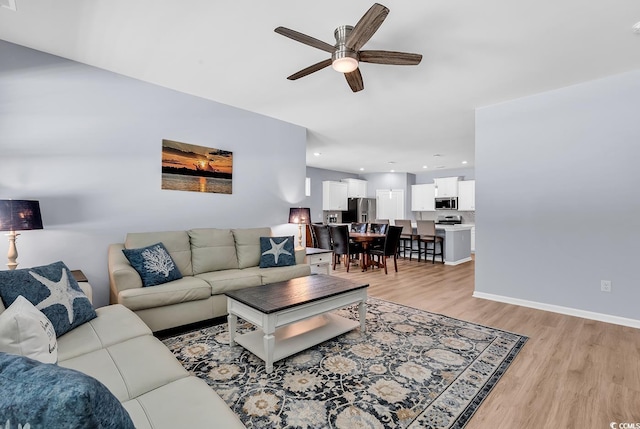 520 Cattle Drive Cir, Myrtle Beach, SC 29588 - living room featuring ceiling fan, light wood finished floors, and recessed lighting