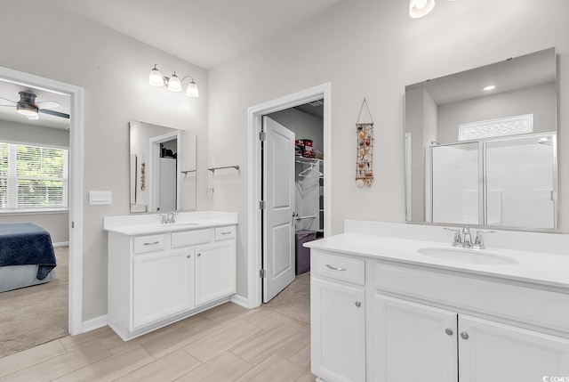 520 Cattle Drive Cir, Myrtle Beach, SC 29588 - ensuite bathroom with two vanities, ceiling fan, and a shower stall