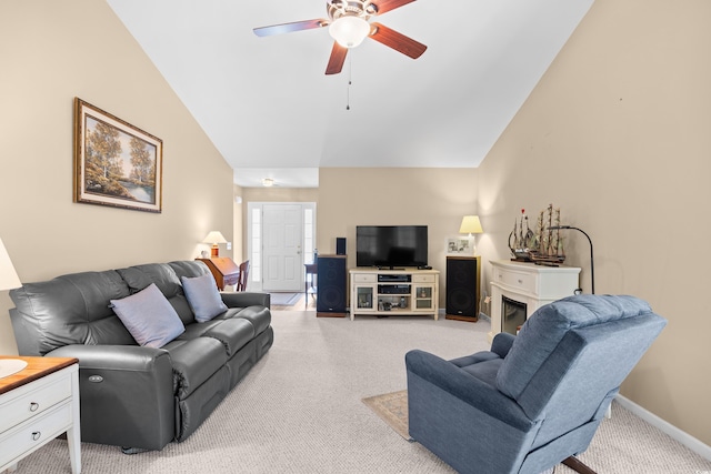 4554 Fringetree Dr, Murrells Inlet, SC 29576 - living area with ceiling fan, light colored carpet, and lofted ceiling
