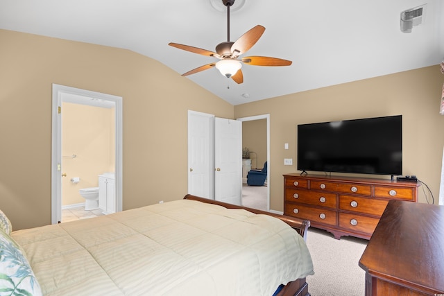4554 Fringetree Dr, Murrells Inlet, SC 29576 - bedroom featuring lofted ceiling, ensuite bath, light carpet, and a ceiling fan
