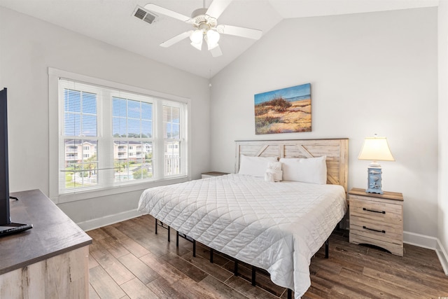 4846 Carnation Cir Unit 301, Myrtle Beach, SC 29577 - bedroom featuring wood finished floors, ceiling fan, and high vaulted ceiling