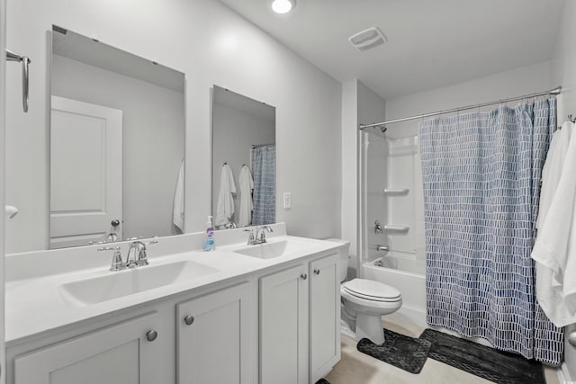 2106 Ainsley Dr, Little River, SC 29566 - bathroom featuring double vanity, shower / bath combo, and tile patterned flooring