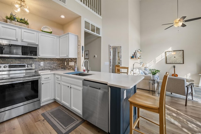 1984 Green Fern Ln Unit 1984, Myrtle Beach, SC 29579 - kitchen with stainless steel appliances, light wood finished floors, light countertops, a towering ceiling, and tasteful backsplash
