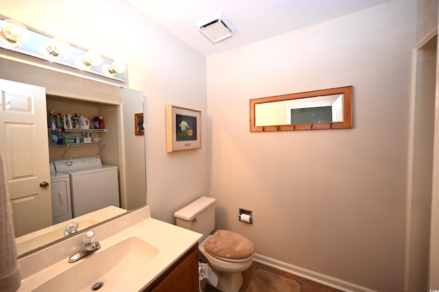 950 Tiffany Ln, North Myrtle Beach, SC 29582 - bathroom featuring washer and dryer and vanity