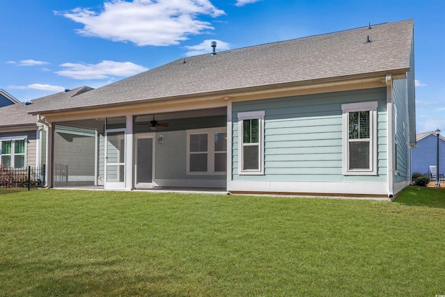 865 Summer Starling Pl, Myrtle Beach, SC 29577 - back of property featuring a lawn, a ceiling fan, and roof with shingles