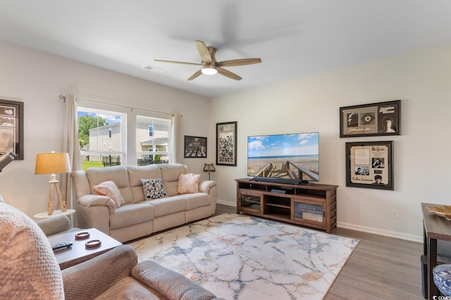 1029 Saltgrass Way, Myrtle Beach, SC 29588 - living room featuring ceiling fan and wood finished floors