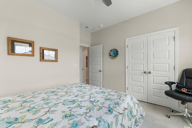 1029 Saltgrass Way, Myrtle Beach, SC 29588 - bedroom with light colored carpet, a closet, and ceiling fan