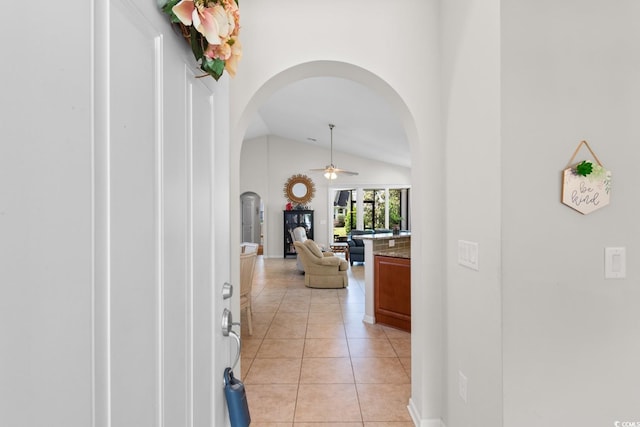 637 Grand Cypress Way, Murrells Inlet, SC 29576 - corridor with arched walkways, vaulted ceiling, and light tile patterned floors