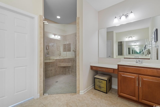 637 Grand Cypress Way, Murrells Inlet, SC 29576 - full bathroom featuring tiled shower, tile patterned flooring, and vanity
