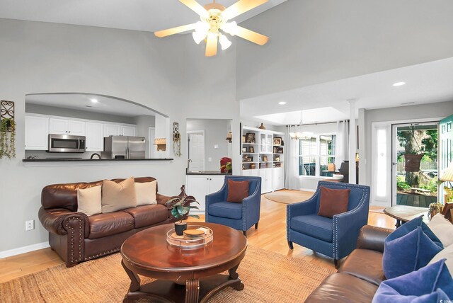 174 Edward Ave, Murrells Inlet, SC 29576 - living room with light wood-type flooring, a ceiling fan, a chandelier, and recessed lighting