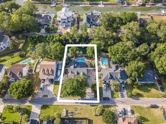 174 Edward Ave, Murrells Inlet, SC 29576 - aerial perspective of suburban area with property parcel outlined and a nearby body of water