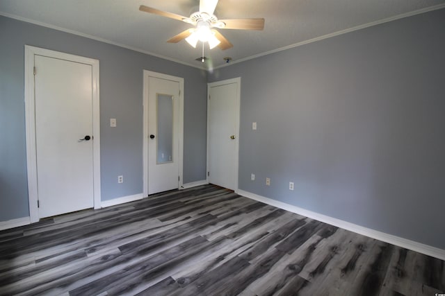 950 Forestbrook Rd Unit B-8, Myrtle Beach, SC 29588 - unfurnished bedroom with dark wood-style floors, crown molding, and a ceiling fan