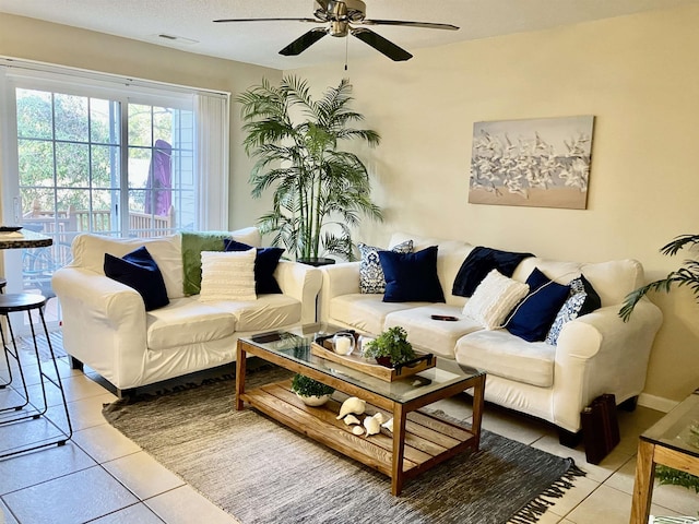 4840 Moss Creek Loop Unit 31, Murrells Inlet, SC 29576 - living room featuring light tile patterned floors and ceiling fan