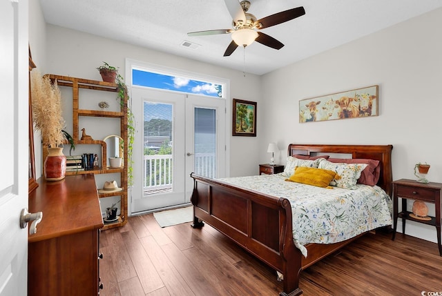 5 Tiara Ln, Murrells Inlet, SC 29576 - bedroom featuring access to outside, dark wood-style floors, french doors, and a ceiling fan