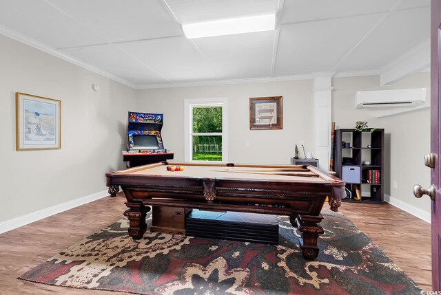 5 Tiara Ln, Murrells Inlet, SC 29576 - recreation room featuring an AC wall unit, billiards table, wood finished floors, and ornamental molding