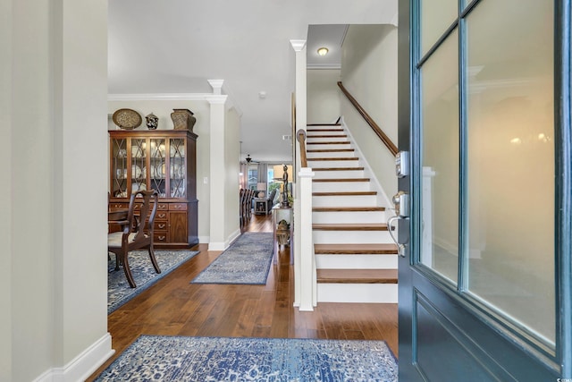 2685 Scarecrow Way, Myrtle Beach, SC 29579 - foyer entrance with wood finished floors, stairway, and ornamental molding
