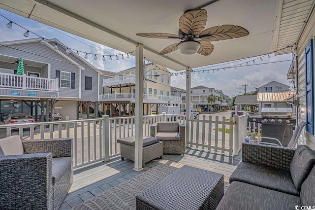 6001-1459 S Kings Hwy, Myrtle Beach, SC 29575 - view of patio featuring grilling area, ceiling fan, and a residential view