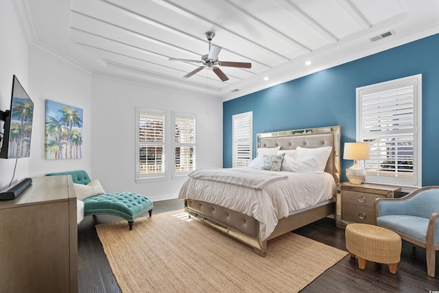 496 Starlit Way, Myrtle Beach, SC 29579 - bedroom featuring recessed lighting, wood finished floors, ornamental molding, and ceiling fan