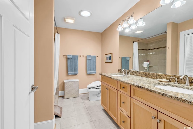 128 Knotty Pine Way, Murrells Inlet, SC 29576 - bathroom with double vanity, tile patterned floors, and a shower with shower curtain
