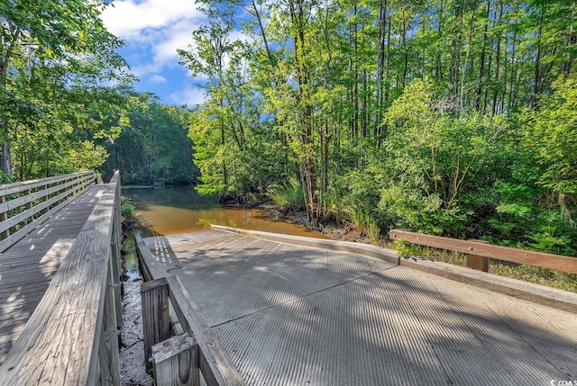 128 Knotty Pine Way, Murrells Inlet, SC 29576 - view of property's community featuring a water view, a boat dock, and a view of trees