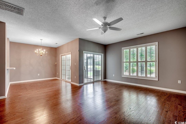 456 Colonial Trace Dr Unit 13-E, Longs, SC 29568 - unfurnished room featuring wood finished floors, a chandelier, ceiling fan, and a textured ceiling