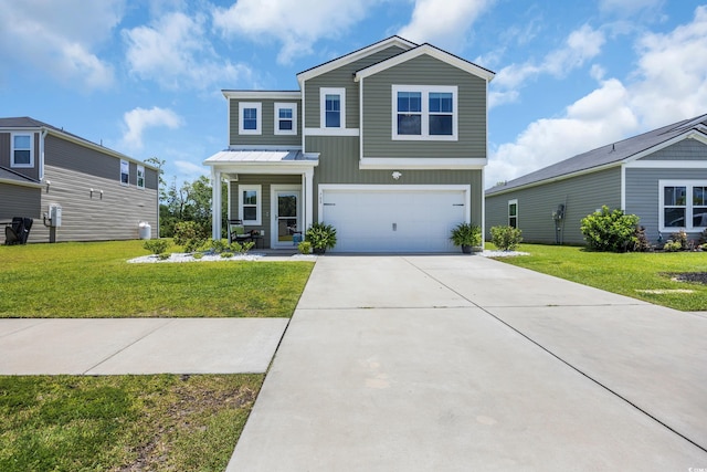 788 Dusty Pine Way, Myrtle Beach, SC 29588 - view of front facade with a garage, a front lawn, concrete driveway, and a standing seam roof