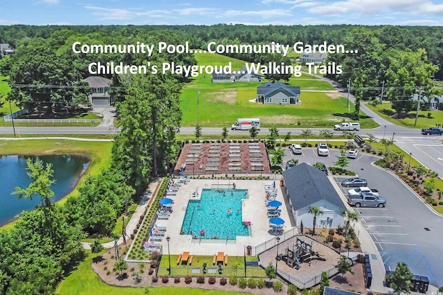 788 Dusty Pine Way, Myrtle Beach, SC 29588 - aerial view of a pool and a large body of water