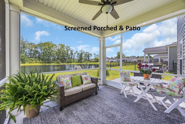 788 Dusty Pine Way, Myrtle Beach, SC 29588 - sunroom / solarium with a water view and ceiling fan