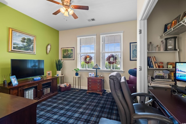 908 Ashbourn Ct, Murrells Inlet, SC 29576 - home office with ceiling fan and carpet floors