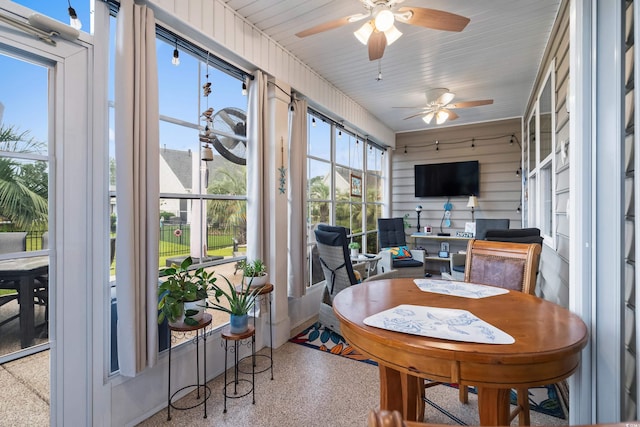 908 Ashbourn Ct, Murrells Inlet, SC 29576 - sunroom / solarium with ceiling fan, speckle patterned floor, and outdoor dining area