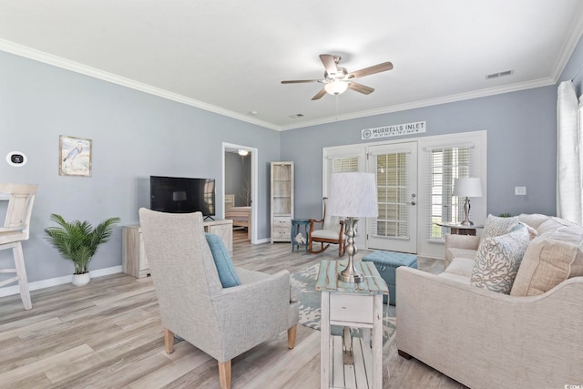 314 Black Oak Ln Unit 102, Murrells Inlet, SC 29576 - living area with a ceiling fan, light wood-type flooring, and crown molding