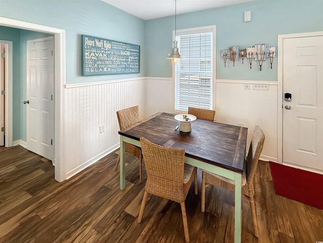 147 Weatherboard Ct, Pawleys Island, SC 29585 - dining area featuring wainscoting and dark wood-style flooring