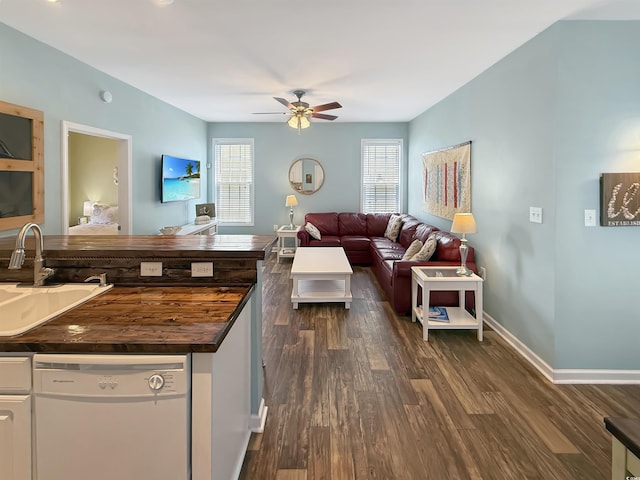 147 Weatherboard Ct, Pawleys Island, SC 29585 - living area with dark wood-style floors and ceiling fan