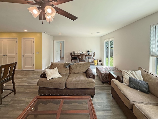 2021 Loblolly St, Georgetown, SC 29440 - living area with a ceiling fan, dark wood-style flooring, and recessed lighting