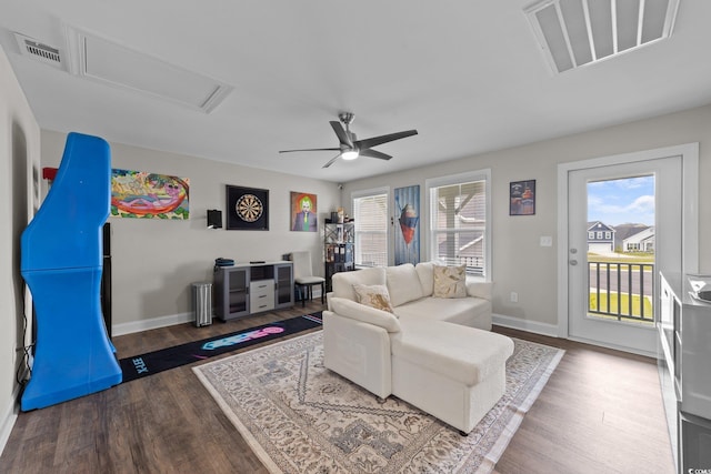 2212 Leeboard Ct, Myrtle Beach, SC 29579 - living room with wood finished floors, ceiling fan, and attic access