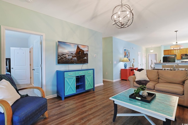 6253 Catalina Dr Unit 1711, North Myrtle Beach, SC 29582 - living area with a chandelier and dark wood finished floors