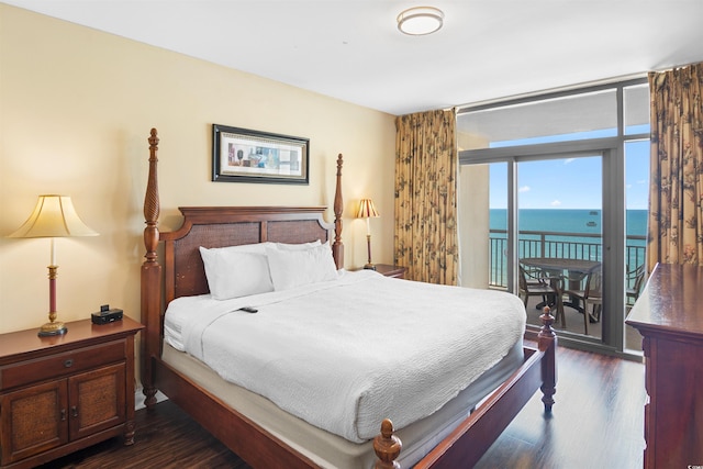 100 N Beach Blvd Unit 1816, North Myrtle Beach, SC 29582 - bedroom with access to exterior, dark wood-type flooring, and a water view