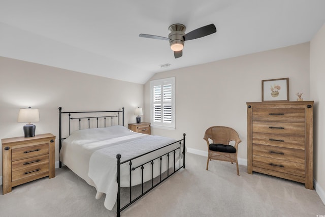 1459 Villena Dr, Myrtle Beach, SC 29579 - bedroom featuring light colored carpet, lofted ceiling, and ceiling fan